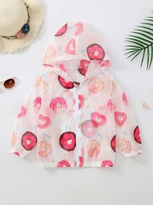 小女童甜甜圈印花拉鏈開襟連帽和服罩衫 - 彩色 - 查看 1