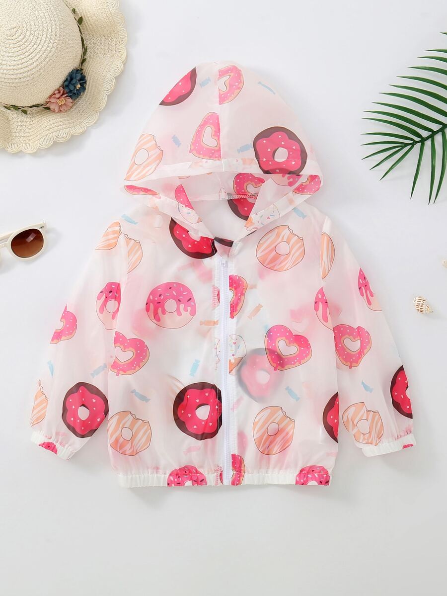 小女童甜甜圈印花拉鏈開襟連帽和服罩衫 - 彩色 - 查看 1