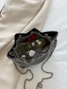 迷你水鑽和人造珍珠裝飾鏈條水桶包 - 銀色 - 查看 4