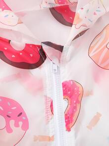 小女童甜甜圈印花拉鏈開襟連帽和服罩衫 - 彩色 - 查看 5