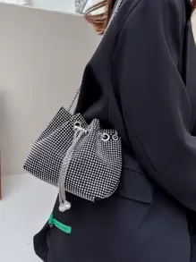 迷你水鑽和人造珍珠裝飾鏈條水桶包 - 銀色 - 查看 5