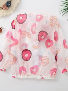 小女童甜甜圈印花拉鏈開襟連帽和服罩衫 - 彩色 - 查看 6