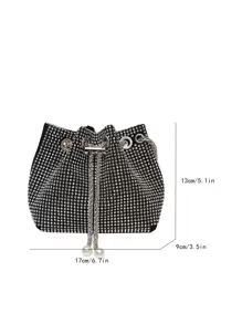 迷你水鑽和人造珍珠裝飾鏈條水桶包 - 銀色 - 查看 8