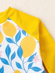 Baby Girl Lemon & Floral Print Ruffle Hem Skort Beachwear & Headband Summer Beach - Multicolor - View 4