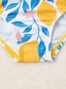Baby Girl Lemon & Floral Print Ruffle Hem Skort Beachwear & Headband Summer Beach - Multicolor - View 5