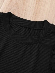 SHEIN 女孩多層荷葉邊羅紋針織T恤 - 黑色 - 查看 4