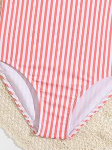 SHEIN Young Girl Striped Ruffle Trim One Piece Swimsuit - Multicolor - View 4