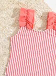 SHEIN Young Girl Striped Ruffle Trim One Piece Swimsuit - Multicolor - View 5
