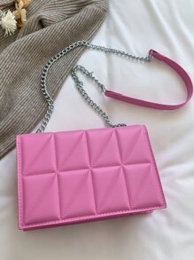 Quilted Detail Flap Chain Square Bag pink - Pink - View 2