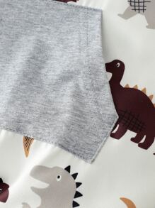 男嬰素色T恤和恐龍印花袋鼠口袋背帶連體短褲 - 彩色 - 查看 6