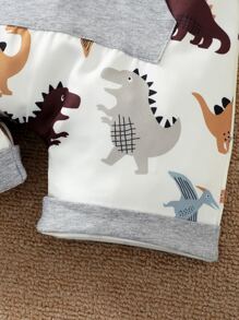 男嬰素色T恤和恐龍印花袋鼠口袋背帶連體短褲 - 彩色 - 查看 7