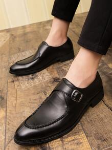 Men Buckle Decor Stitch Detail Monk Shoes - Black - View 1