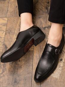 Men Buckle Decor Stitch Detail Monk Shoes - Black - View 2