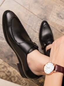 Men Buckle Decor Stitch Detail Monk Shoes - Black - View 4