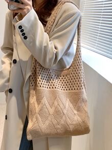 Hollow Out Crochet Bag - Khaki - View 1