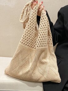 Hollow Out Crochet Bag - Khaki - View 3