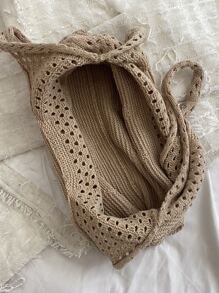 Hollow Out Crochet Bag - Khaki - View 4