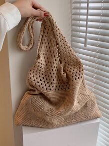 Hollow Out Crochet Bag - Khaki - View 5