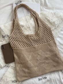 Hollow Out Crochet Bag - Khaki - View 6