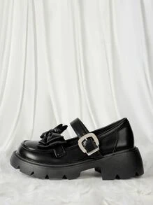 ROMWE Kawaii Bow Decor Flatform Mary Jane Shoes - Black - View 6