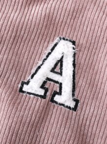 Girls Letter Patched Colourblock Teddy Lined Bomber Jacket - Pink - View 4