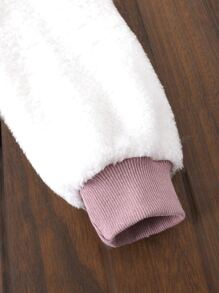 Girls Letter Patched Colourblock Teddy Lined Bomber Jacket - Pink - View 5