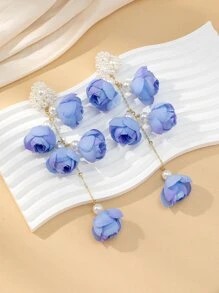 Faux Pearl & Flower Drop Earrings - Multicolor - View 1