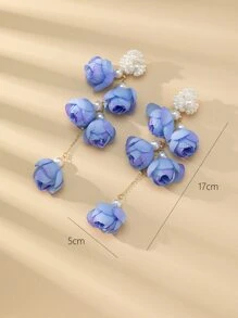 Faux Pearl & Flower Drop Earrings - Multicolor - View 3