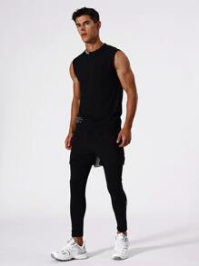 Manfinity Running 男士口号图案运动背心 运动上衣 透气运动上衣 - 黑色 - 查看 4