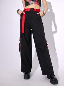 ROMWE Anime Solid Cargo Pants - Black - View 3