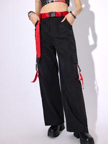 ROMWE Anime Solid Cargo Pants - Black - View 5