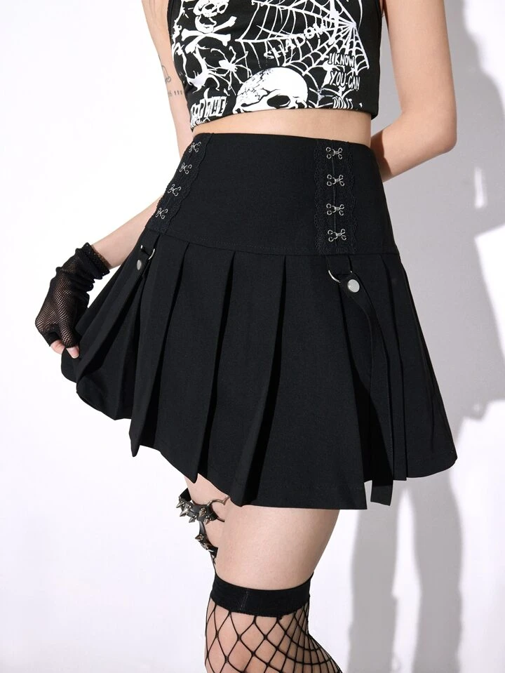 Our Solid Hook And Eye Detail Pleated Skirt is such a vibe