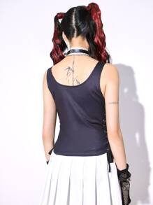 ROMWE J-Fashion Áo hai dây Ren lên Lá thư Giải trí - Màu xanh hải quân - Xem 6