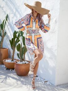 SHEIN LUNE 佩斯利和絲巾圖案襯衫洋裝