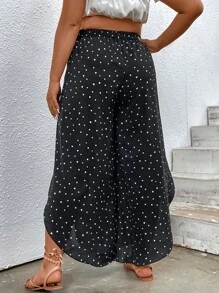 SHEIN Holidaya 大碼紙屑愛心圖案鬱金香下擺闊腿褲 - 黑色 - 查看 2