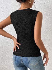 SHEIN Frenchy Scallop Trim Lace Tank Top - Black - View 2