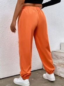 Flirla Plus Laddering Cutout Flap Pocket Cargo Trousers With Chain - Orange - View 2