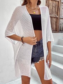 Breezaya Áo len cardigan tay cánh dơi khoét rỗng - trắng - Xem 3