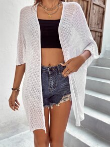 Breezaya Áo len cardigan tay cánh dơi khoét rỗng - trắng - Xem 4