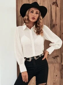 SHEIN Essnce Button Front Lantern Sleeve Shirt Without Bra - White - View 5