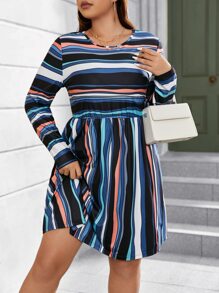 SHEIN LUNE Plus Striped Print Dress - Multicolor - View 1