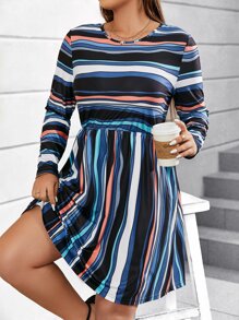 SHEIN LUNE Plus Striped Print Dress - Multicolor - View 5