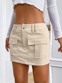 SHEIN EZwear 翻蓋口袋工裝裙