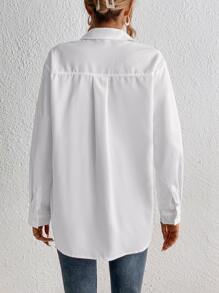SHEIN Tall Dual Pocket Drop Shoulder Shirt - White - View 3