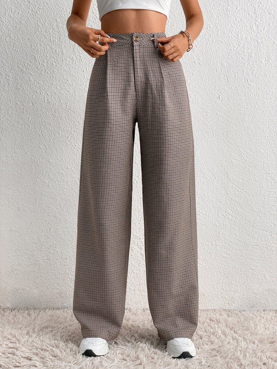 SHEIN Tall 格紋印花闊腿褲