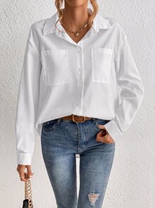SHEIN Tall Dual Pocket Drop Shoulder Shirt - White - View 1