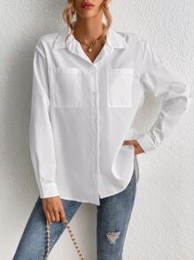 SHEIN Tall Dual Pocket Drop Shoulder Shirt - White - View 6