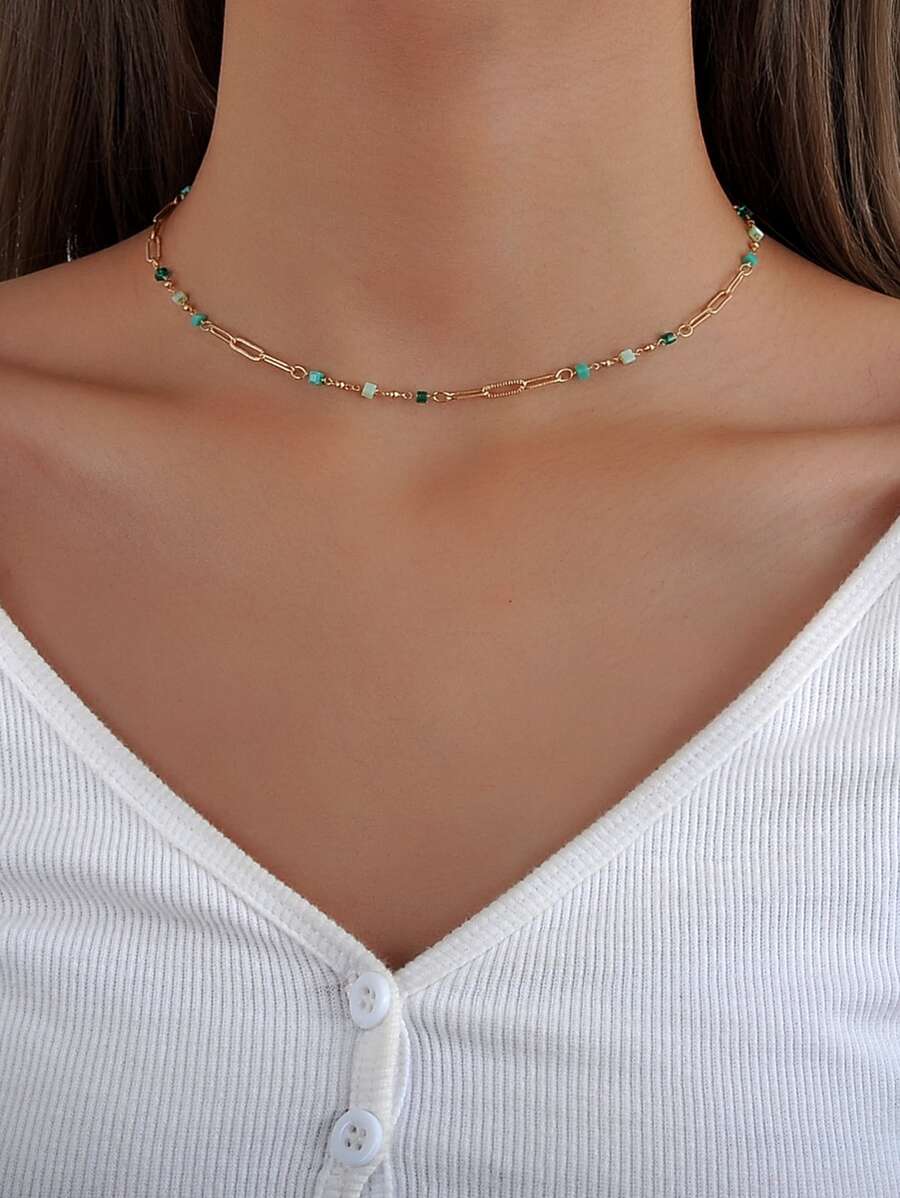 Bead Decor Necklace - Multicolor - View 1