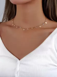 方晶鋯石和蝴蝶墜飾項鍊 - 金黃色 - 查看 1