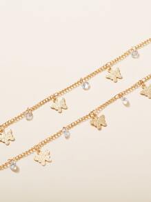方晶鋯石和蝴蝶墜飾項鍊 - 金黃色 - 查看 2